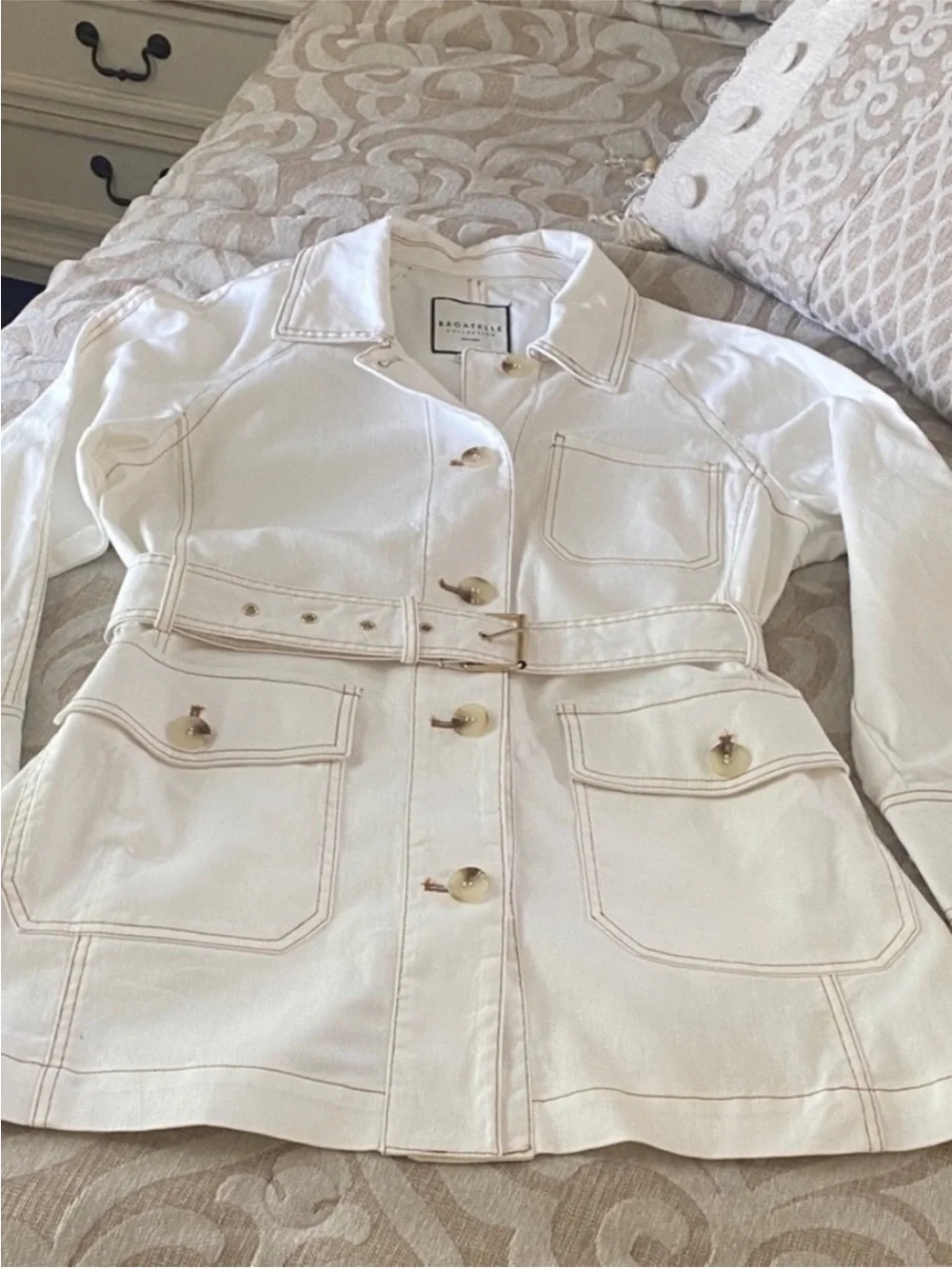 Bagatelle Belted Utility Jacket Cream Neutral Fall Coat - Picture 3 of 15